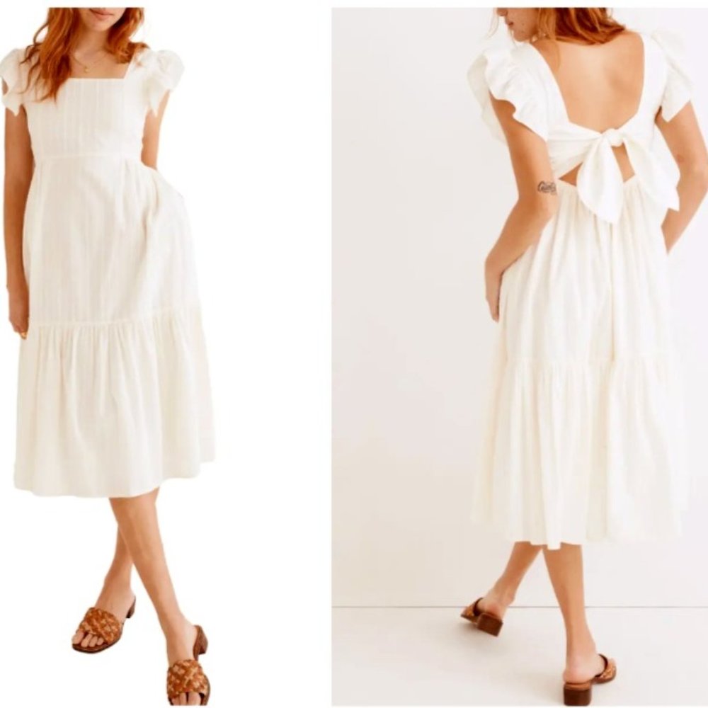 NWT Madewell White Apron Midi Dress Open Tie Back Size XL